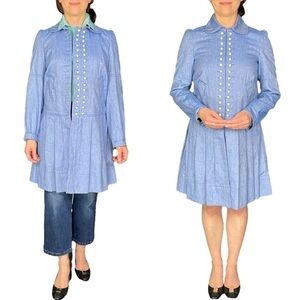 SEE BY CHLOE LINEN COLLARED MILITARY STYLE PLEATED SKIRT BUTTON DOWN BAND JACKET